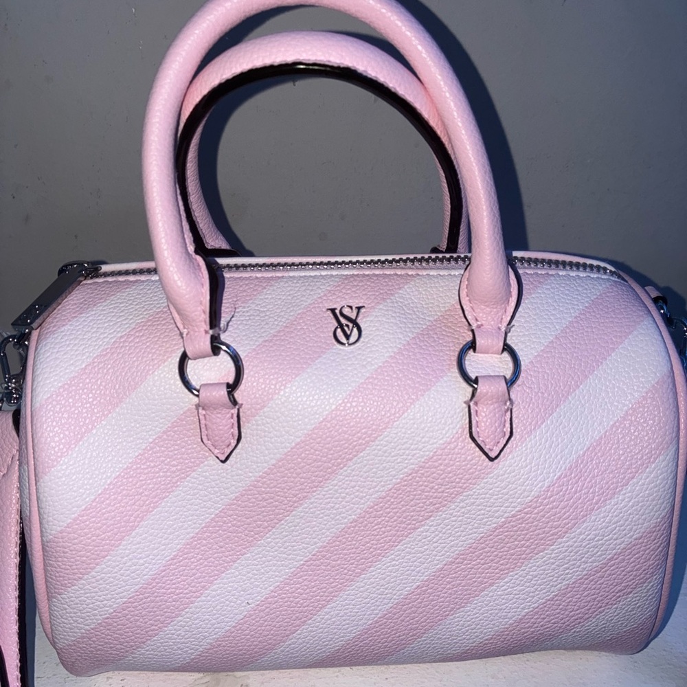 Victoria's Secret Pink and White Striped Dome Satchel